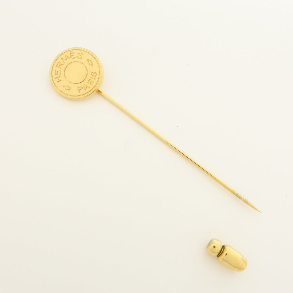 7072 - Hermes Set Of 2 Sellier Metal Pin Brooch Gold