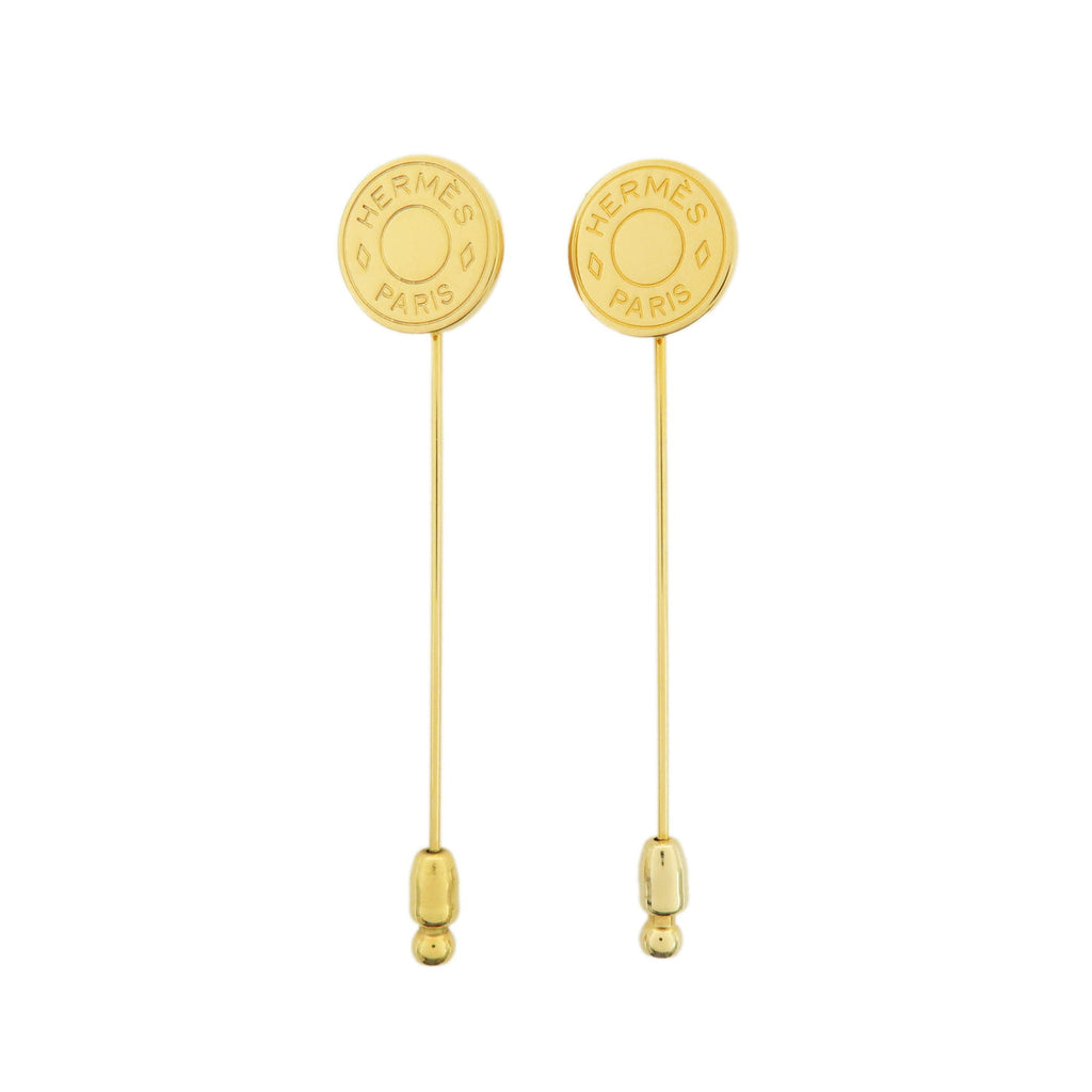 7072 - Hermes Set Of 2 Sellier Metal Pin Brooch Gold