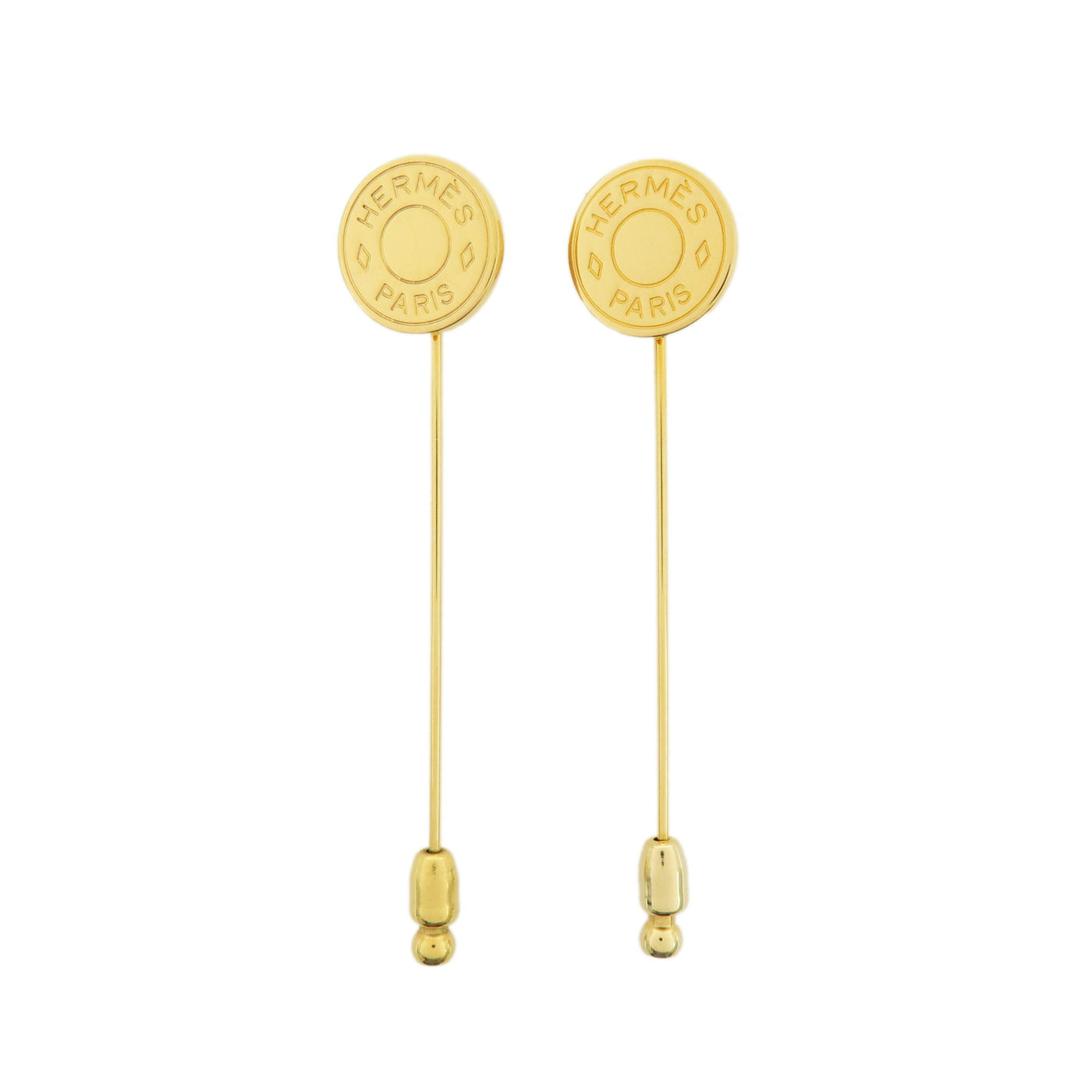7072 - Hermes Set Of 2 Sellier Metal Pin Brooch Gold