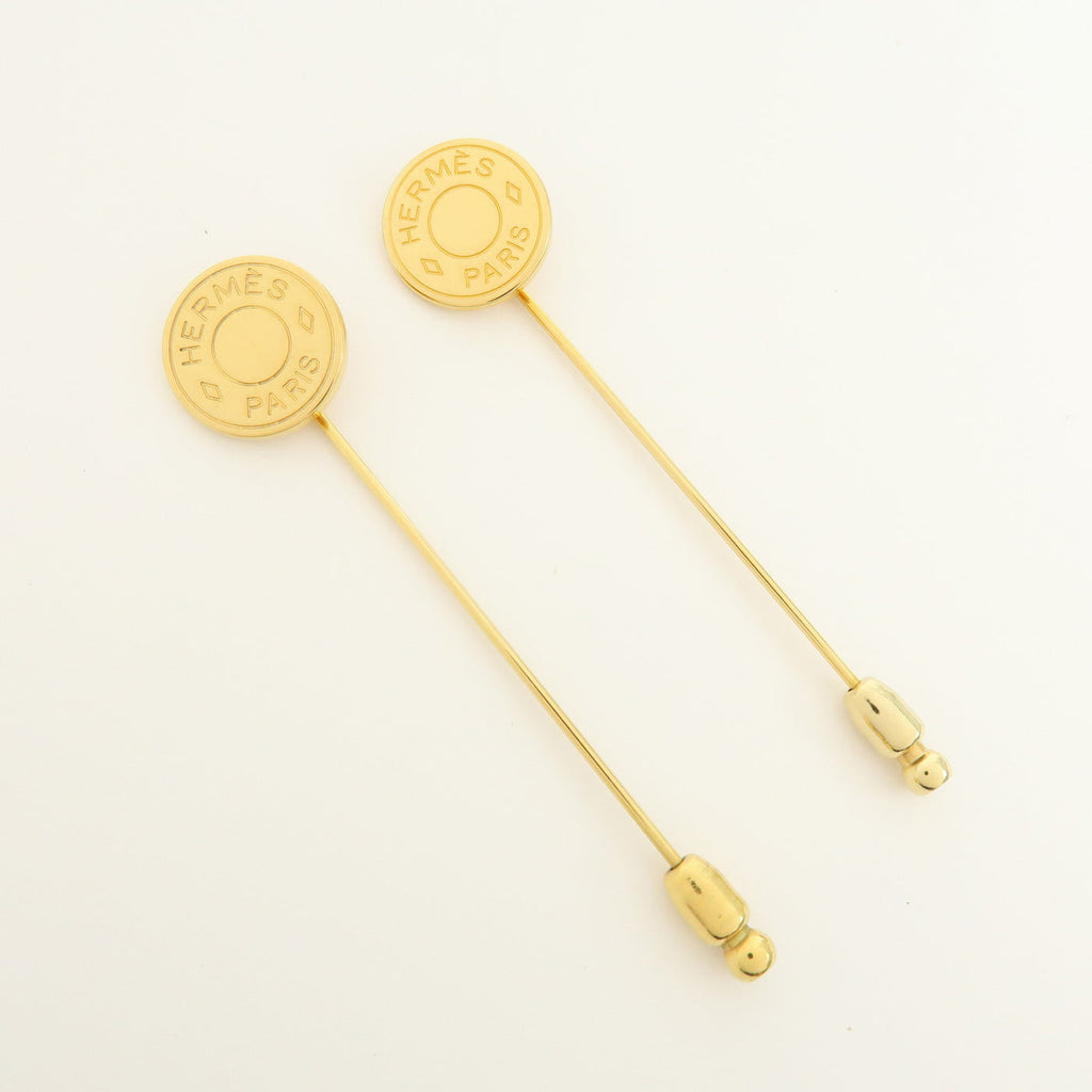 7072 - Hermes Set Of 2 Sellier Metal Pin Brooch Gold