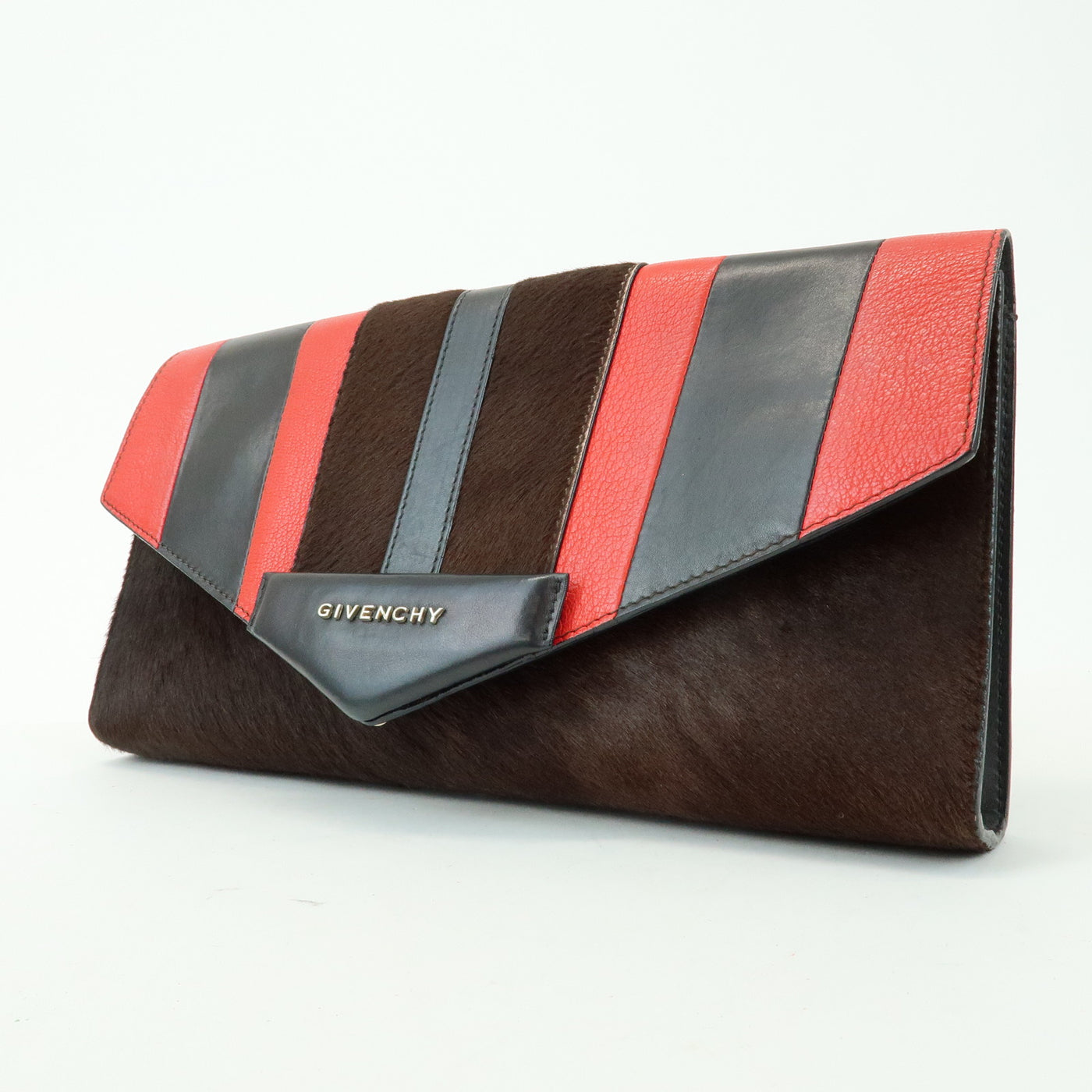 7077 - Givenchy Pony Hair Leather Clutch Bag Flat Pouch