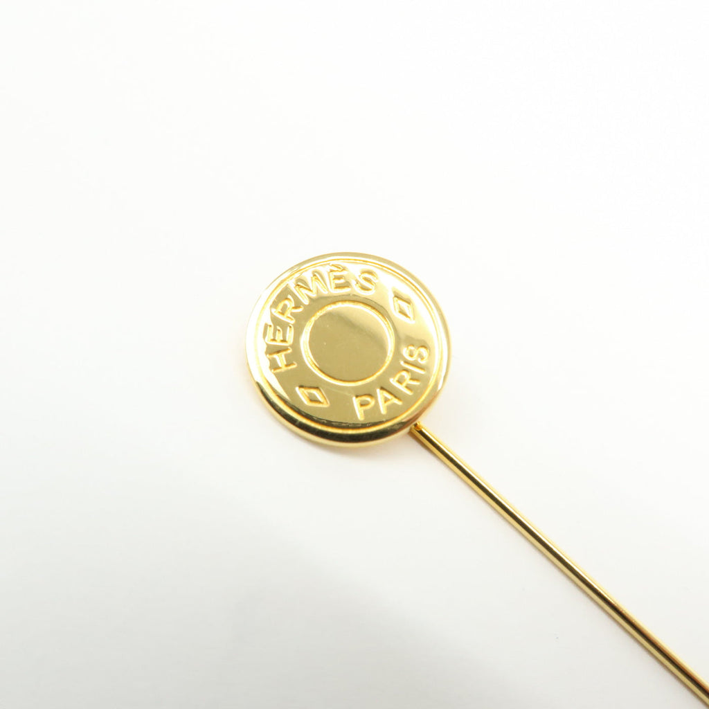 7072 - Hermes Set Of 2 Sellier Metal Pin Brooch Gold