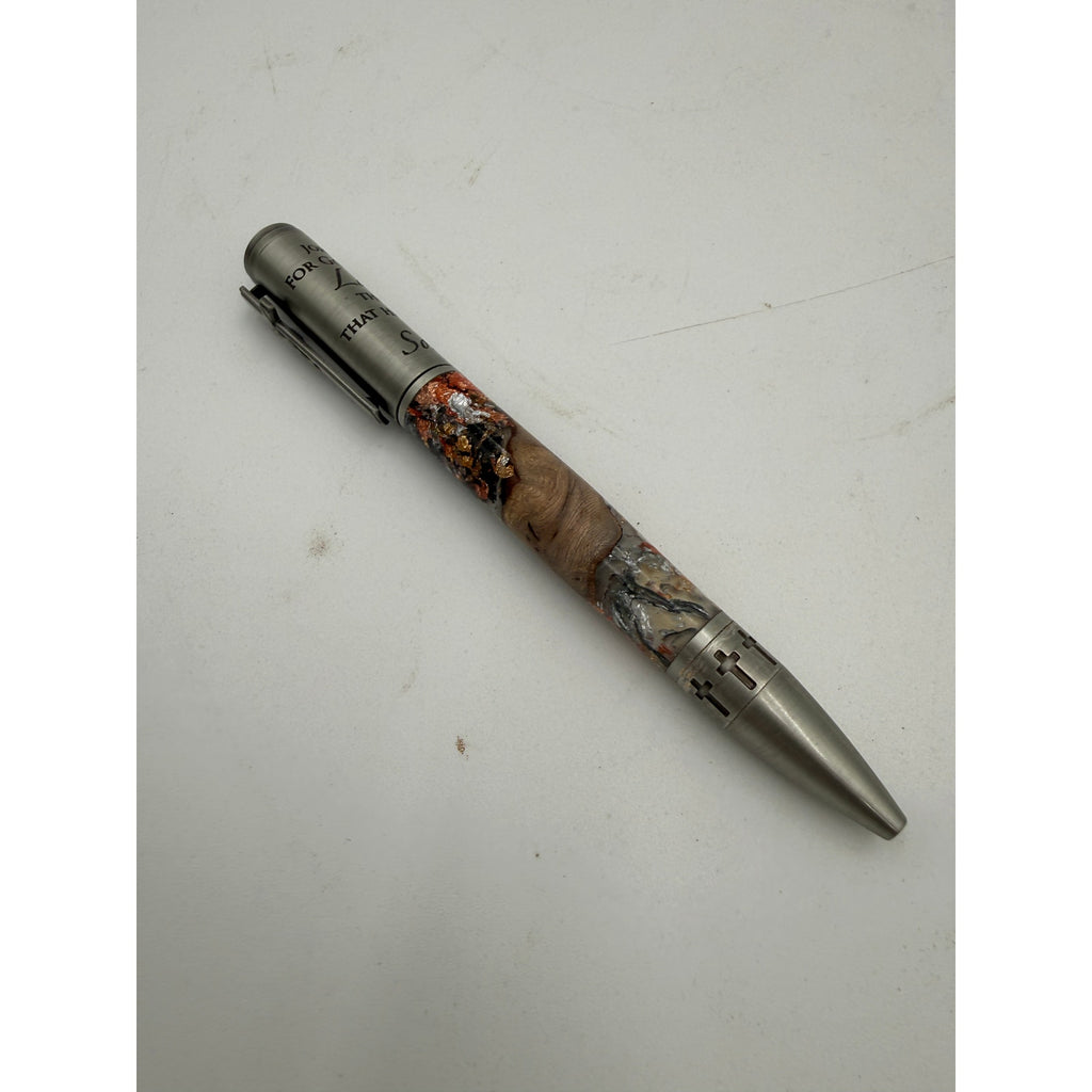 Premium Hand Turned Christian Pen, grapevine and clear epoxy body, metal cap engraved John 3:16, luxury writing gift for him