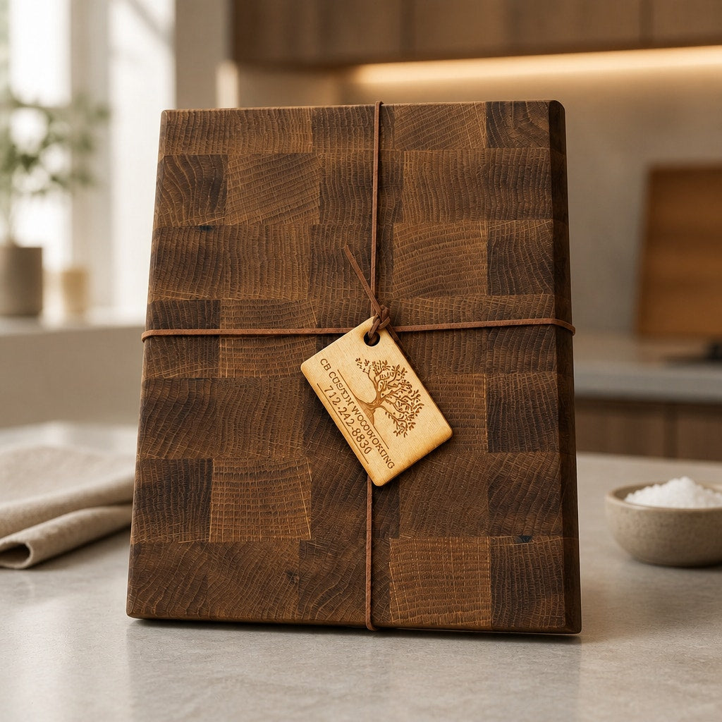 Premium White Oak End Grain Cutting Board, 9.5 x 7.5 x 1.5, hand crafted, butcher block style, knife friendly, gift ready