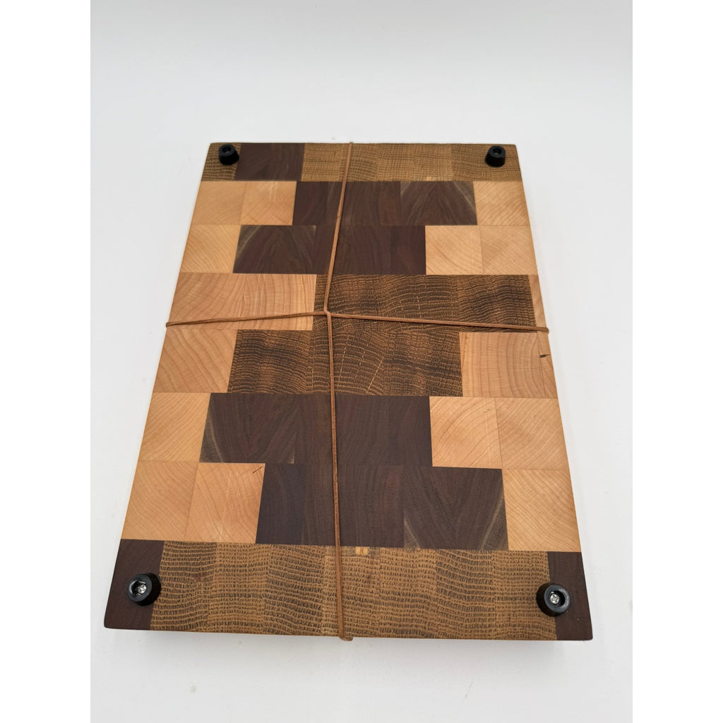 End Grain White Oak Walnut Maple Cutting Board, 12.75 x 9 x 1.5, butcher block, reversible, rubber feet, food-safe oil finish