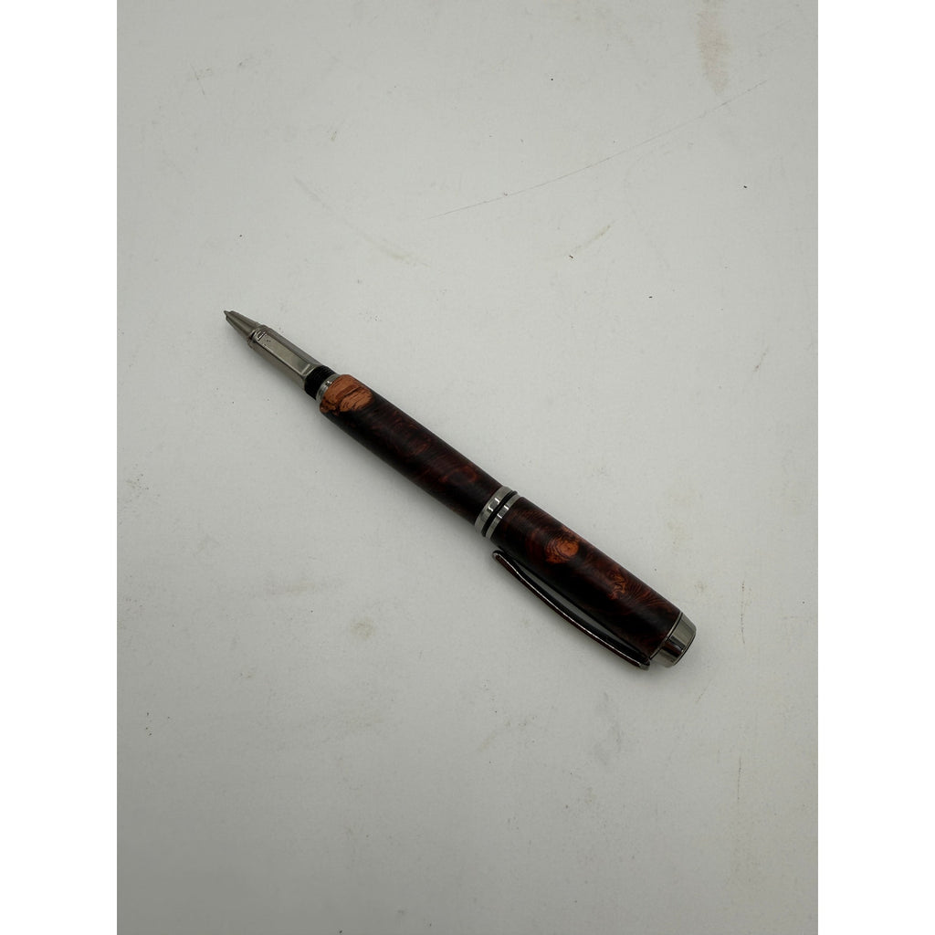 Hand Turned Honduran Rosewood Burl Pen, black titanium hardware, rollerball ink, handcrafted gift, executive writing pen