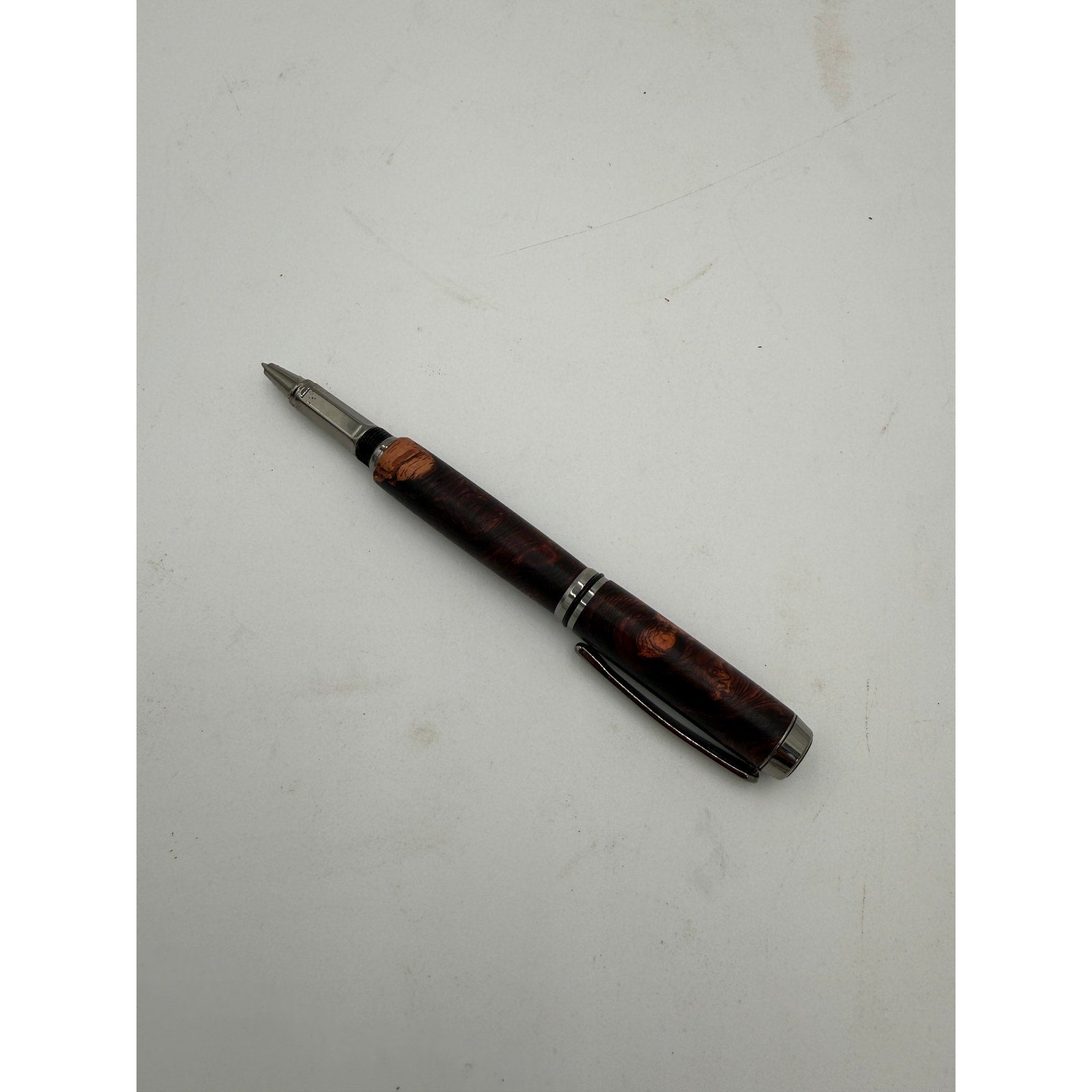 Hand Turned Honduran Rosewood Burl Pen, black titanium hardware, rollerball ink, handcrafted gift, executive writing pen