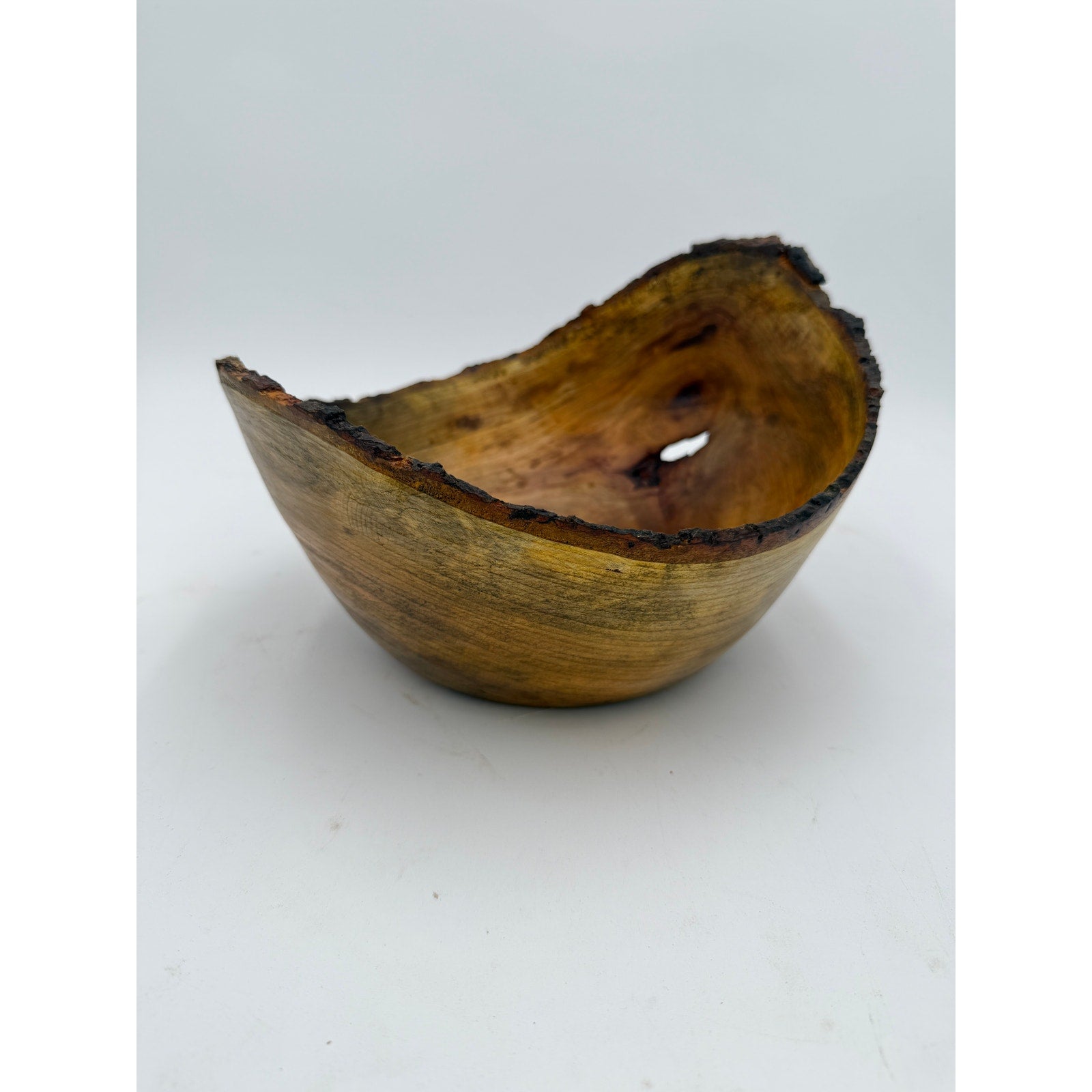 Live Edge Cherry Hand Turned Art Bowl, black gilding wax finish, 10x9x6 in, rustic home decor, handmade wood vessel