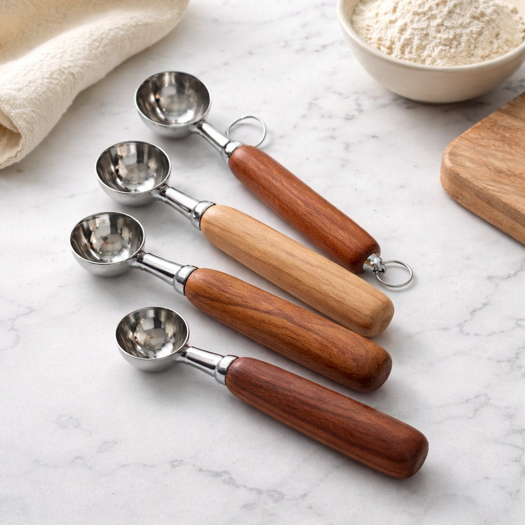 Hand Turned Wood Handle Coffee Scoop, stainless steel head, food safe finish, 1 tablespoon measure, barista gift