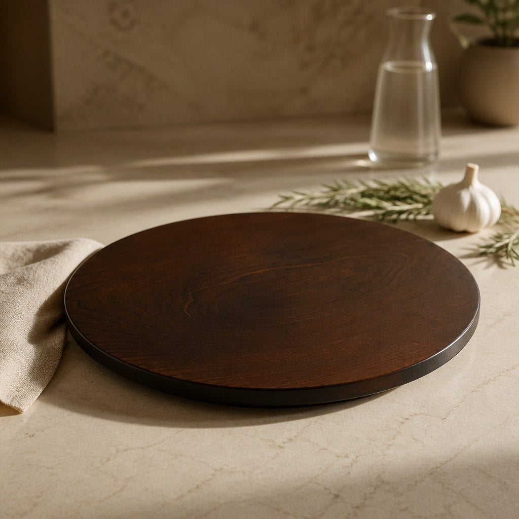 Roasted Maple Hand Turned Serving Platter, 8.75 x 1.25 in, rich dark finish, food safe oil, artisan wood decor