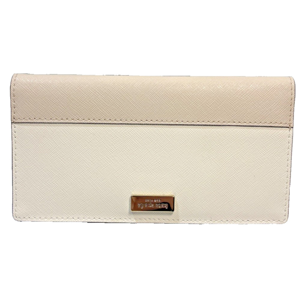 Kate Spade Laurel Way Stacy Snap Wallet Almond Black Leather Saffiano Cream Gold