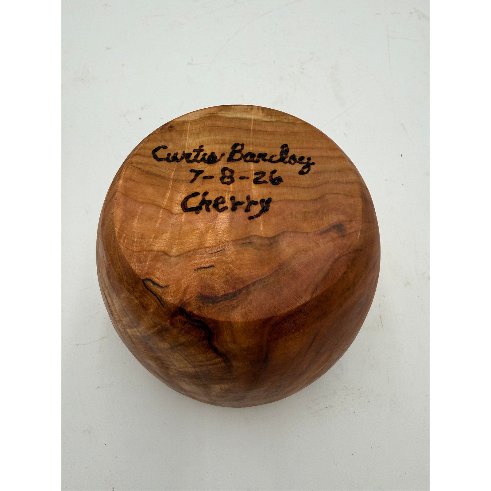 Hand Turned Cherry Wood Bowl with Live Edge, bark inclusion accent, from salvaged cherry log, 5.75" dia x 4.5" tall, hand crafted finish