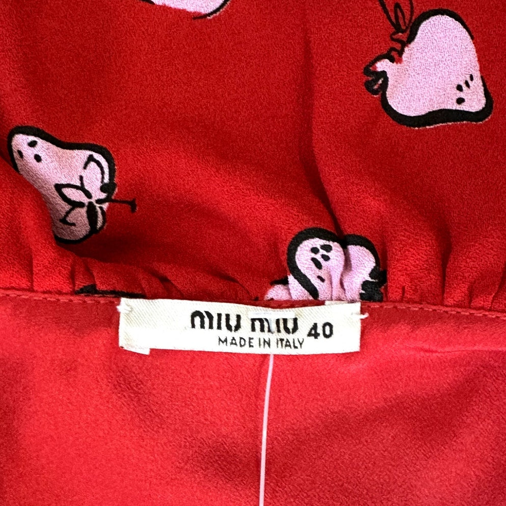 Miu Miu Strawberry Print Wrap Dress - Size 40