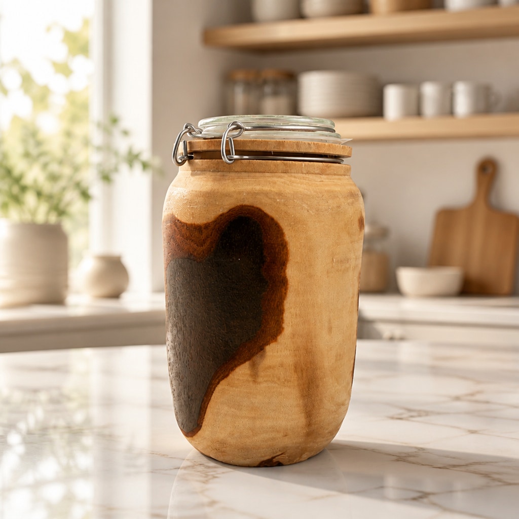 Sycamore Log Turned Jar with Glass Lid, 5x9 Tall, No Latch, Decorative Storage, SKU 1418