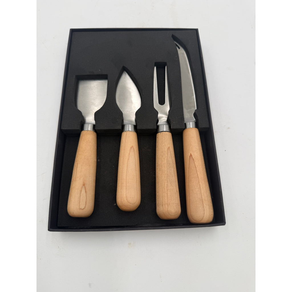 Handcrafted Cheese Knife Set for Entertaining, 4-piece kit, stainless steel blades, food safe, maple or sapele handles