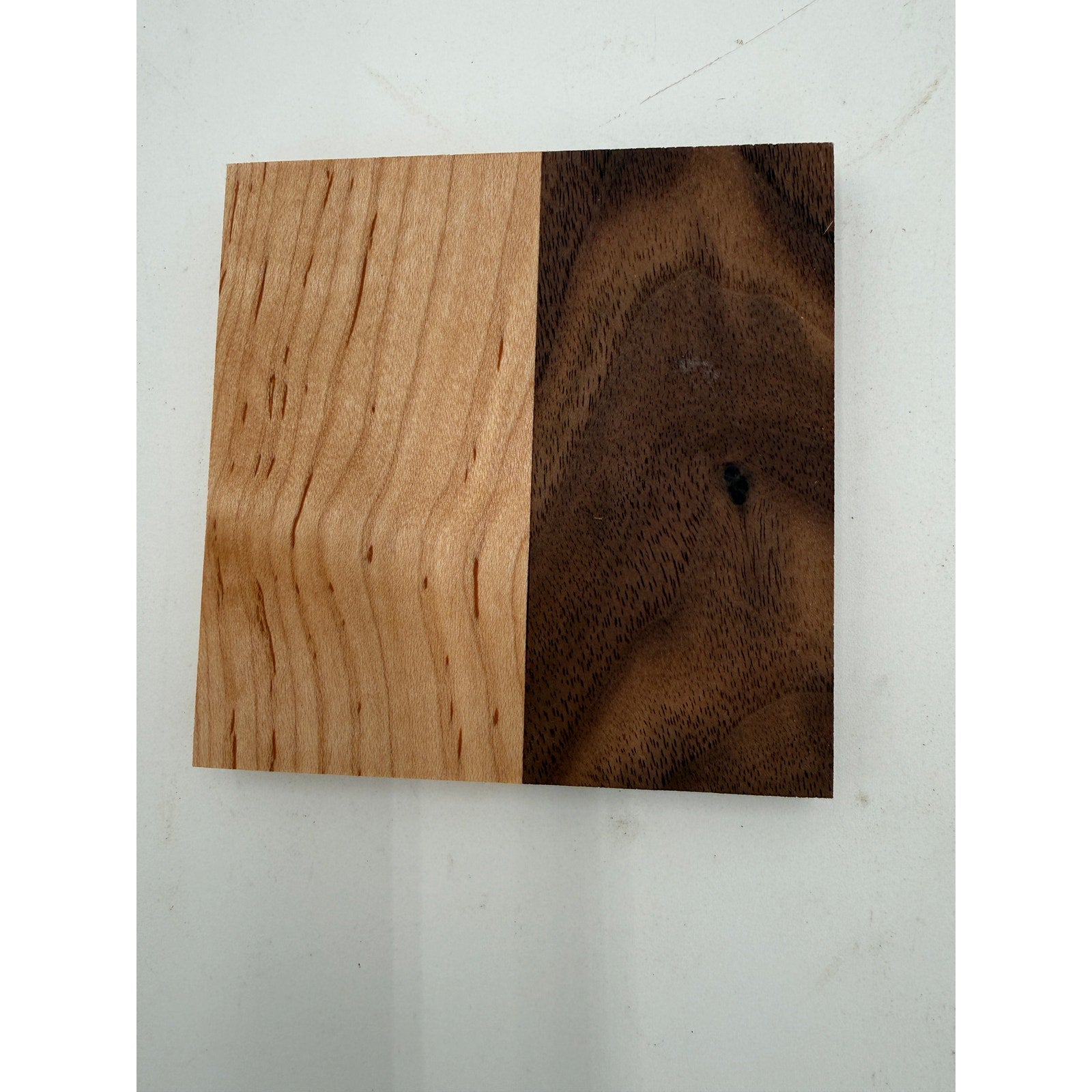 Handcrafted Hardwood Coaster Set of Four, dual-wood design, optional stand, choice of patterns and woods, 4x4 or 4.25x4.25