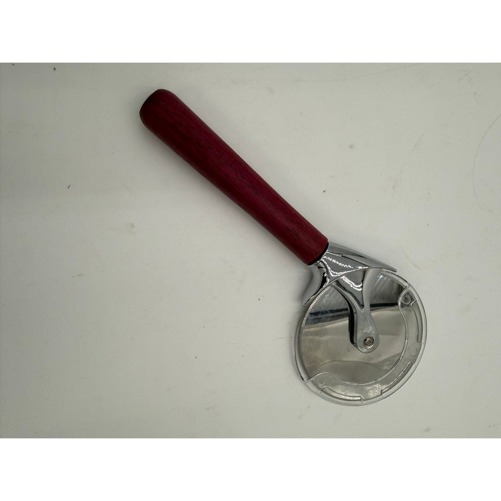 Hand Turned Hardwood Pizza Cutter Wheel, stainless steel blade, artisan kitchen tool, ergonomic handle, gift ready