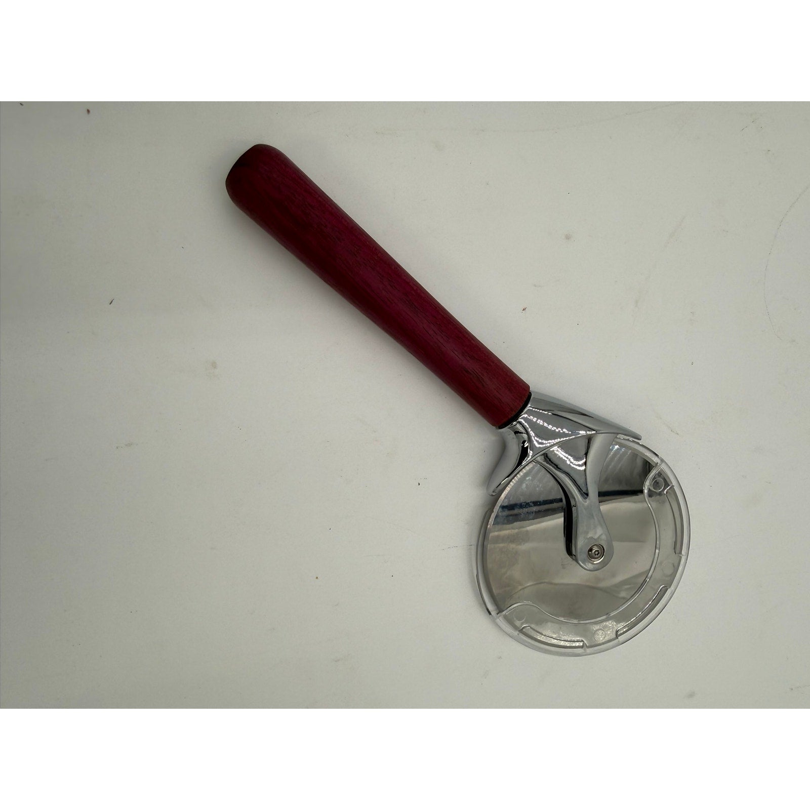 Hand Turned Hardwood Pizza Cutter Wheel, stainless steel blade, artisan kitchen tool, ergonomic handle, gift ready