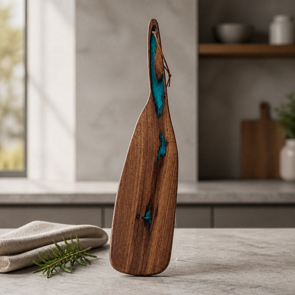 Walnut Charcuterie Board with Turquoise Inlay, 23 x 5.5 x 0.875 inches, food safe finish, handmade serving board, resin accent cheese tray