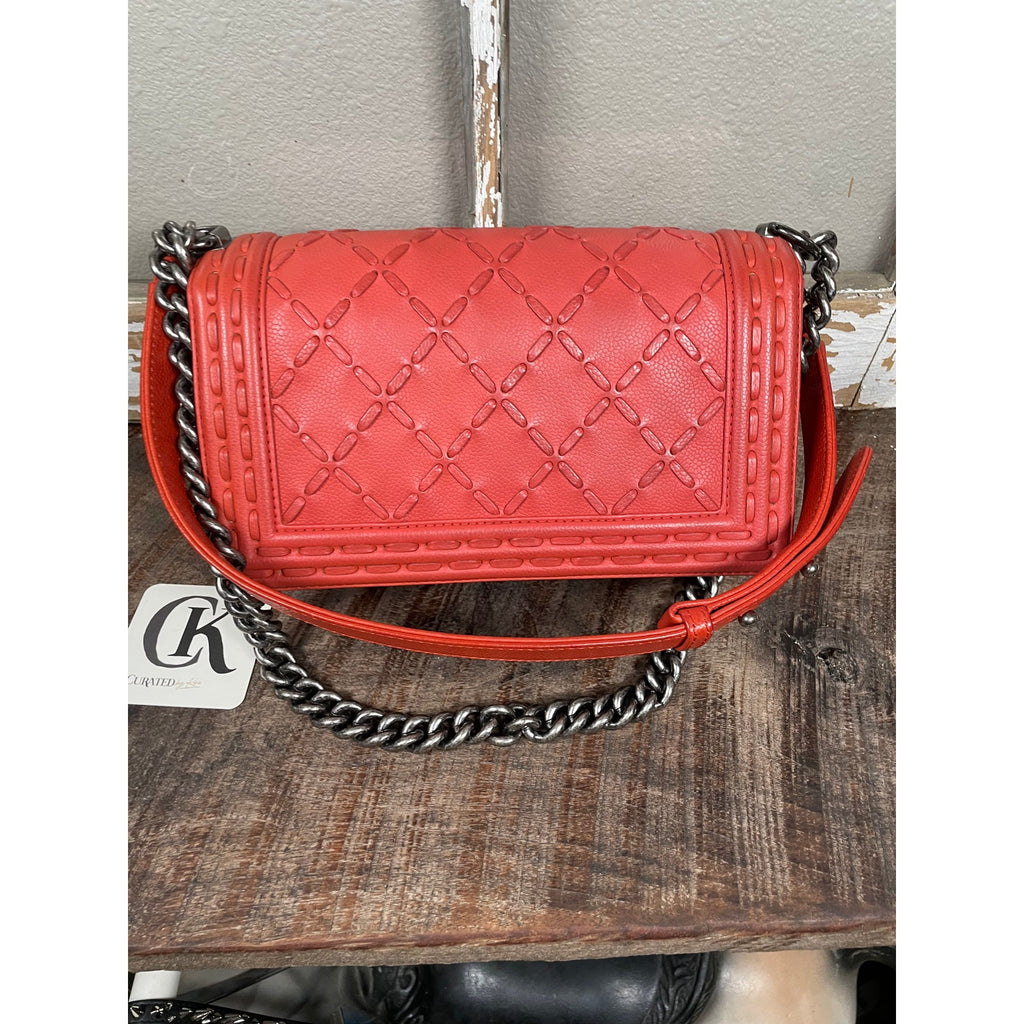 CHANEL Wild Stitch Old Medium Boy Bag Orange Red Caviar Leather – Excellent