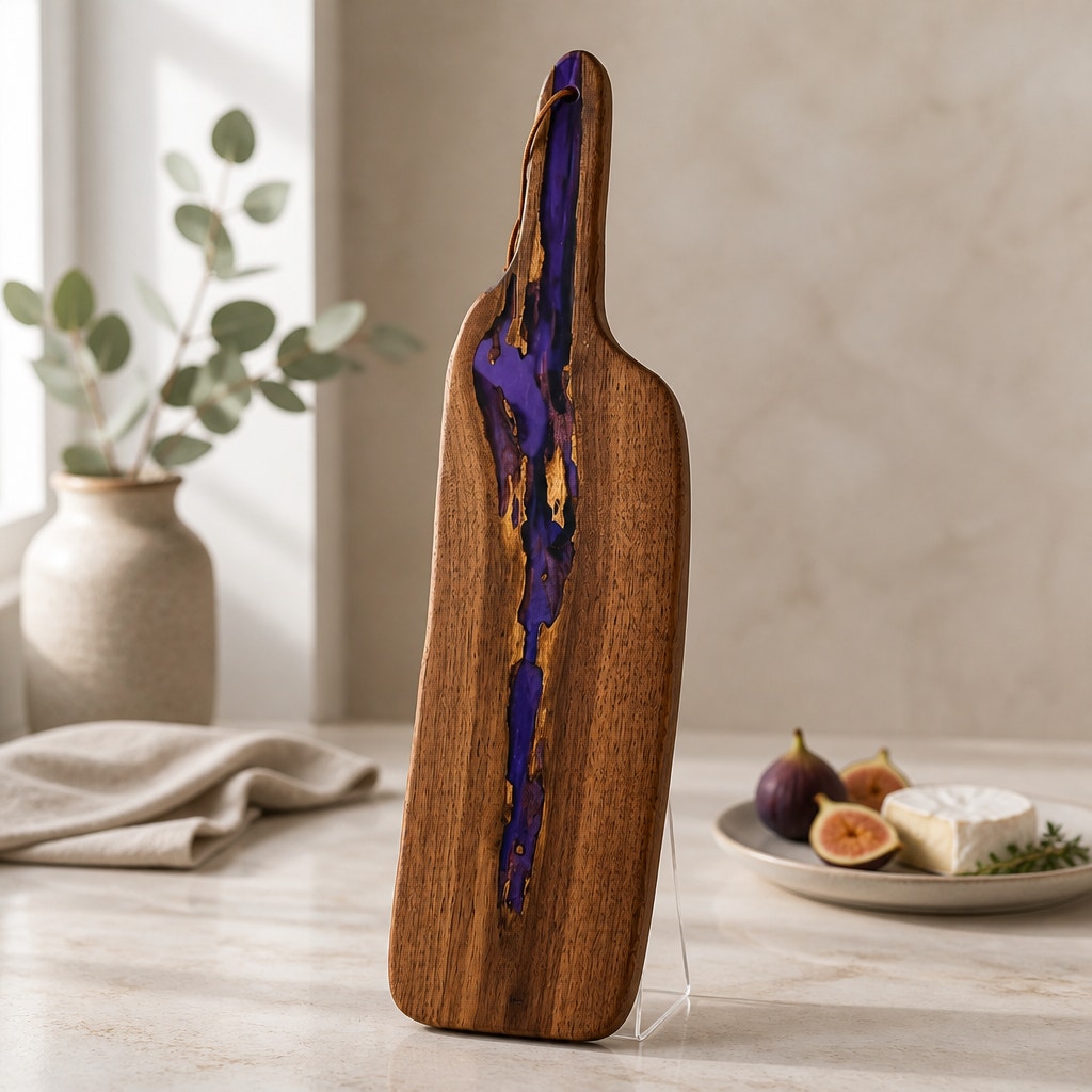 Walnut Charcuterie Board with Purple Epoxy, 20.5 x 5.5 x 7/8, food safe finish, handcrafted serving board