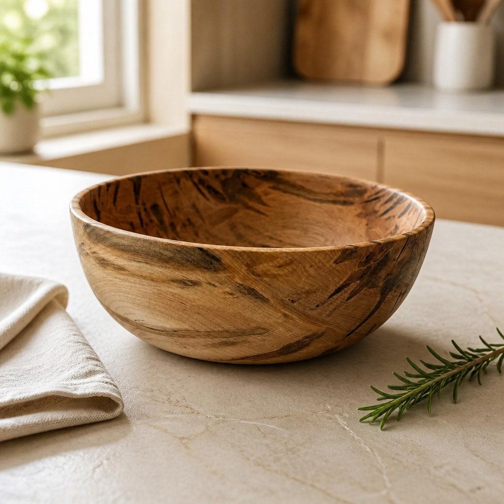 Hand Turned Ambrosia Maple Salad Bowl 12.75x4.5, hand crafted wood, food safe finish, heirloom kitchen serving