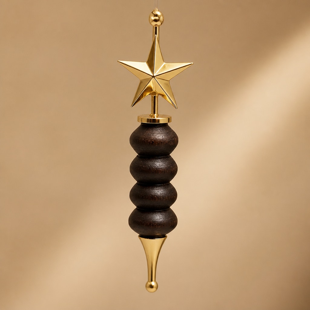 Hand Turned Wood Christmas Ornament, Star Accent, Dark Timber, One of a Kind Holiday Decor, Group 2