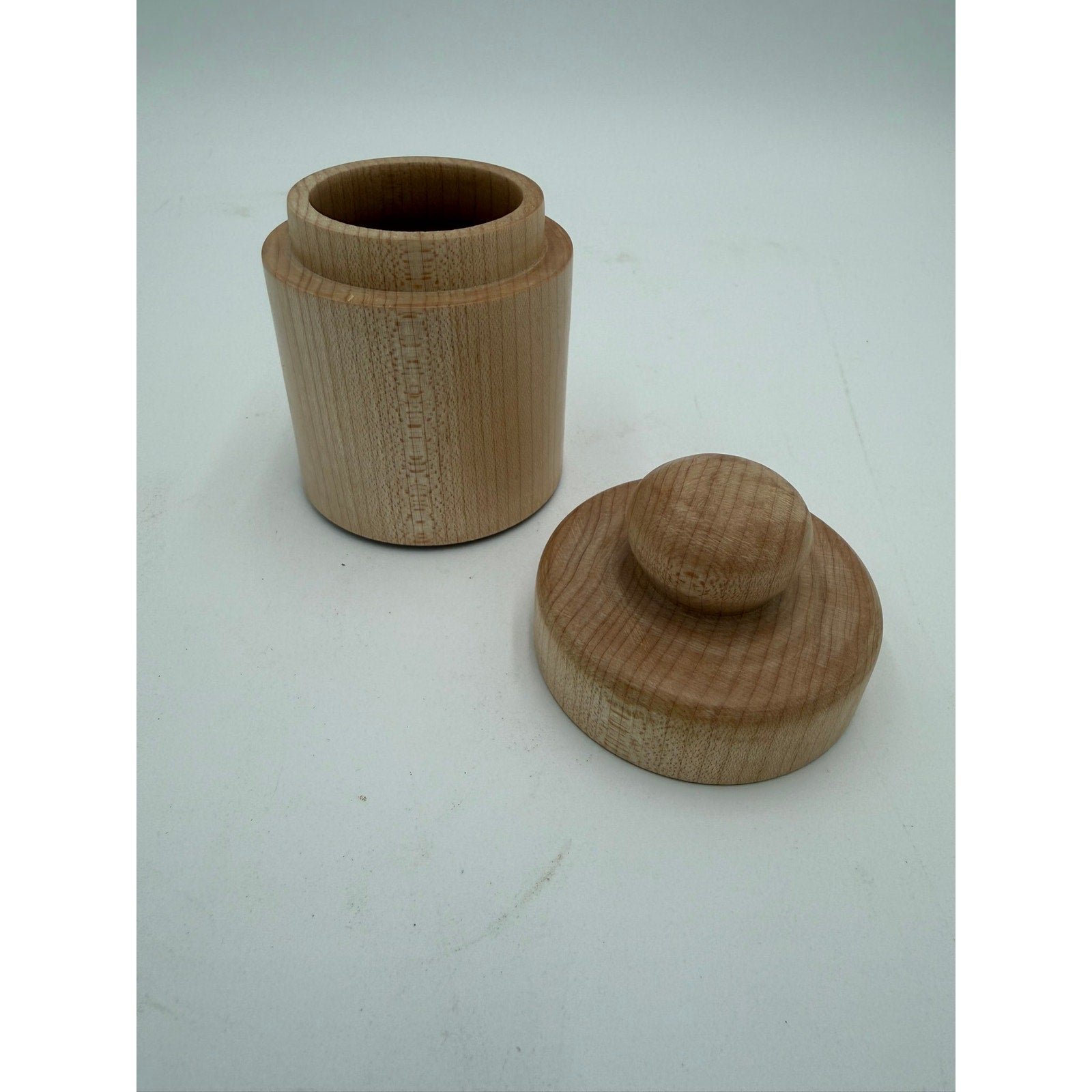 Hand Turned Maple Lidded Box for Keepsakes, functional desk organizer, 4x3 size, minimalist wood container, small storage jar