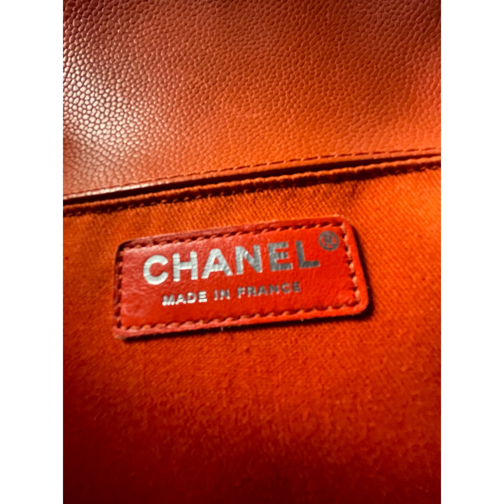 CHANEL Wild Stitch Old Medium Boy Bag Orange Red Caviar Leather – Excellent