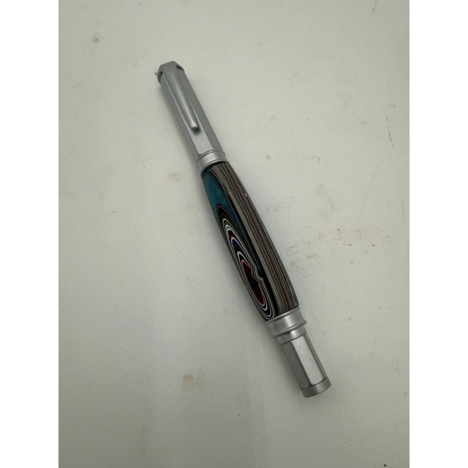 Hand Turned Fordite Rollerball Pen Gift Set, executive gift, artisan writing instrument, refillable, metal hardware, unique desk accessory