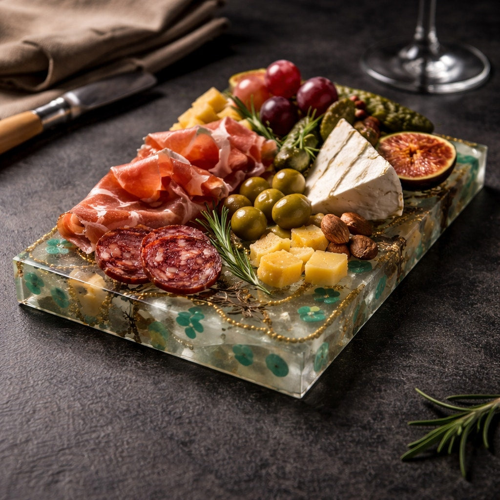 Artisan Wood and Resin Serving Board, cheese board, handmade gift, functional entertaining tray, housewarming ready
