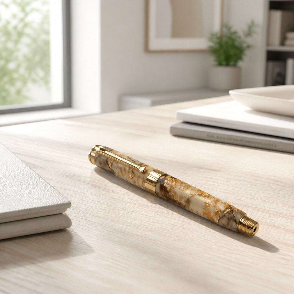 Beaufort Leveche Rollerball Pen, Gold Hardware, Epoxy Flake, Grapevine, Refillable, SKU 1435