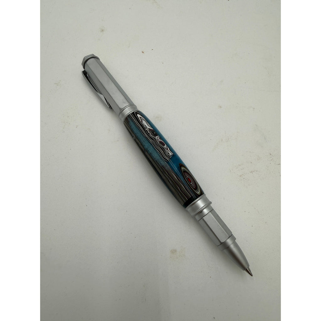Hand Turned Fordite Rollerball Pen Gift Set, executive gift, artisan writing instrument, refillable, metal hardware, unique desk accessory