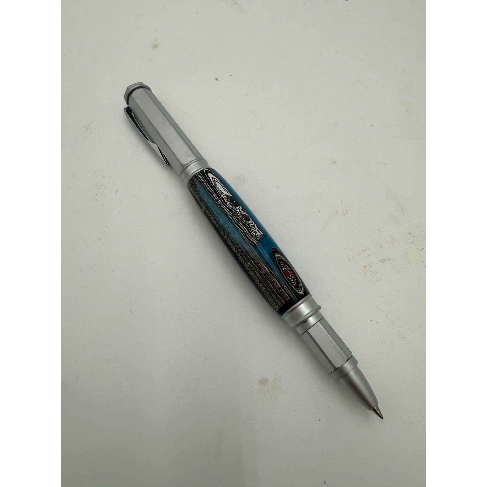 Hand Turned Fordite Rollerball Pen Gift Set, executive gift, artisan writing instrument, refillable, metal hardware, unique desk accessory