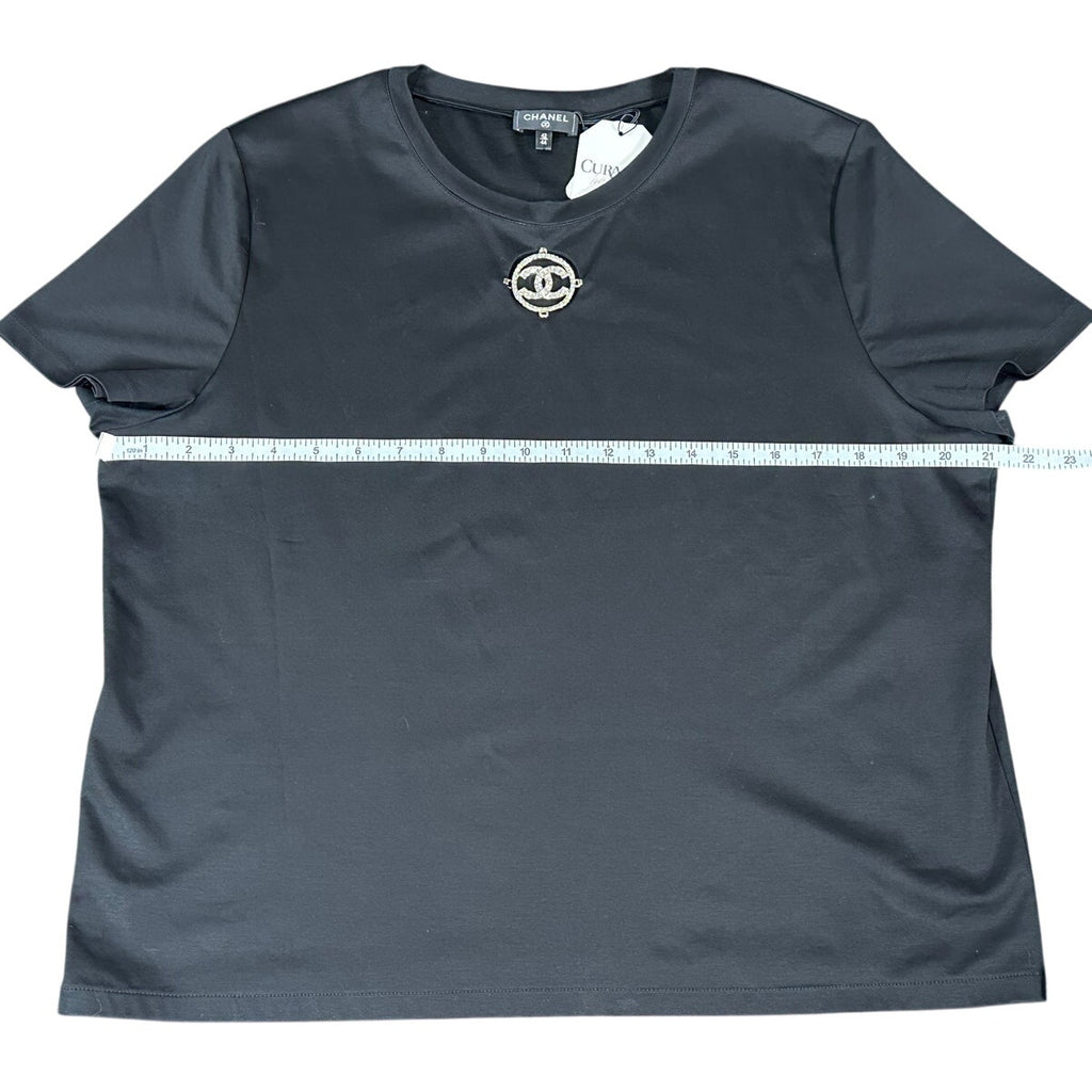 Chanel Black T-Shirt w/ Removable Crystal CC Brooch Size 42/44
