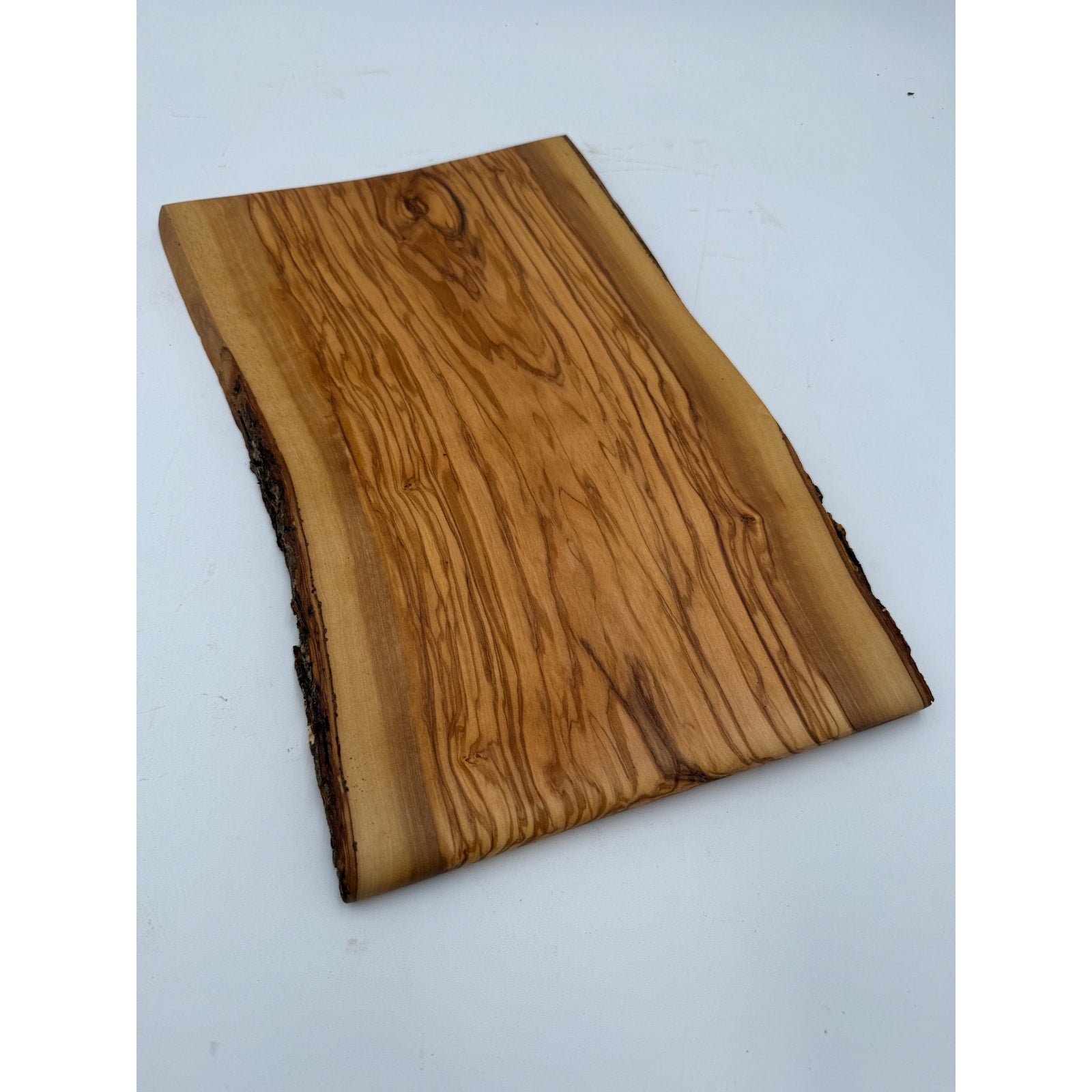 Italian Olive Wood Charcuterie Board 15x10x.75, live edge serving tray, durable cutting board, natural grain pattern, handcrafted kitchen, o