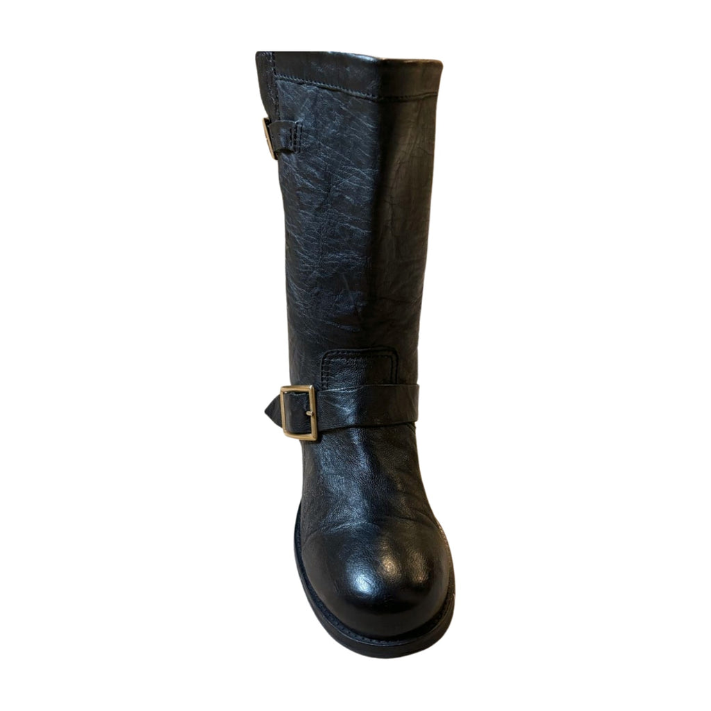 Jimmy Choo Black Biker Leather Boots with Gold plated trim - Size 8  - Pre-Owned