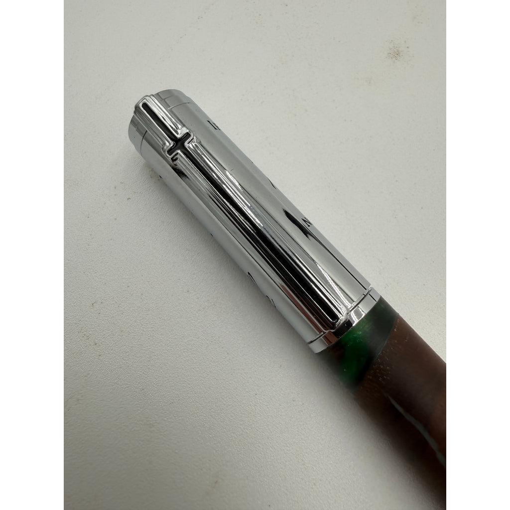 Handcrafted Walnut Epoxy Pen with Scripture, Matthew 17:20 engraved cap, premium metal accents, smooth refillable
