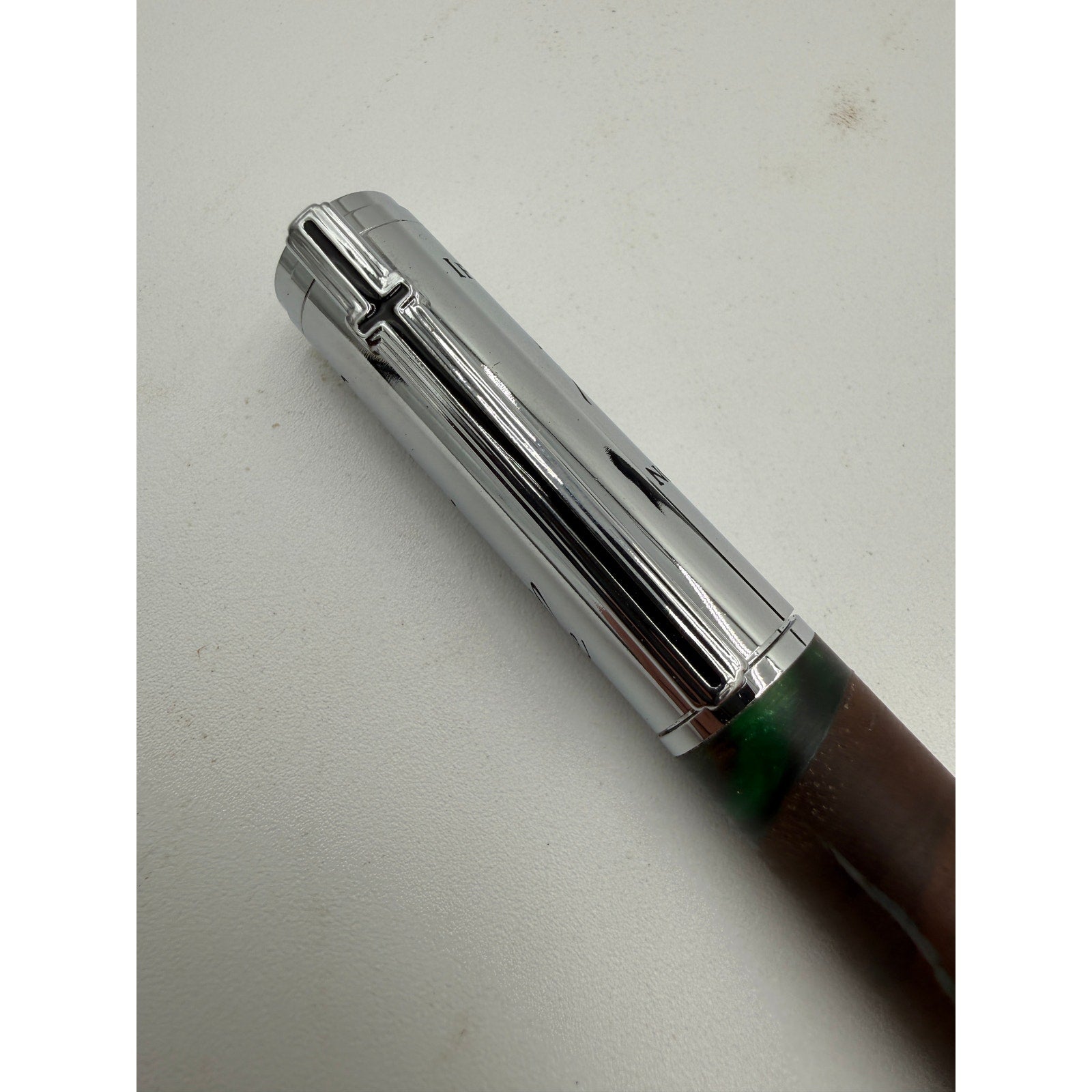Handcrafted Walnut Epoxy Pen with Scripture, Matthew 17:20 engraved cap, premium metal accents, smooth refillable
