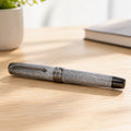 Hand Turned Cyclone Rollerball Pen, Silver Diamondcast Barrel, Gunmetal, Refillable, SKU 1436