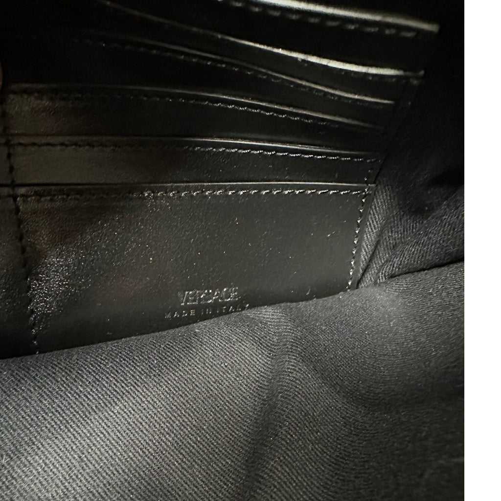 Versace La Greca Leather Messenger Bag Black Grey - New