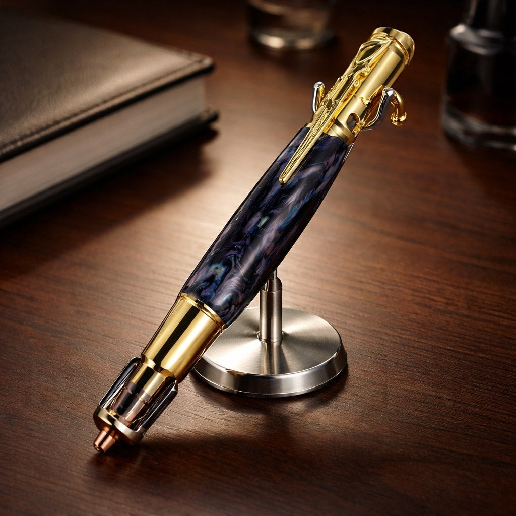 Hand Turned Purple Epoxy Bolt Action Pen, rollerball refill, executive writing gift, smooth ink, handmade USA