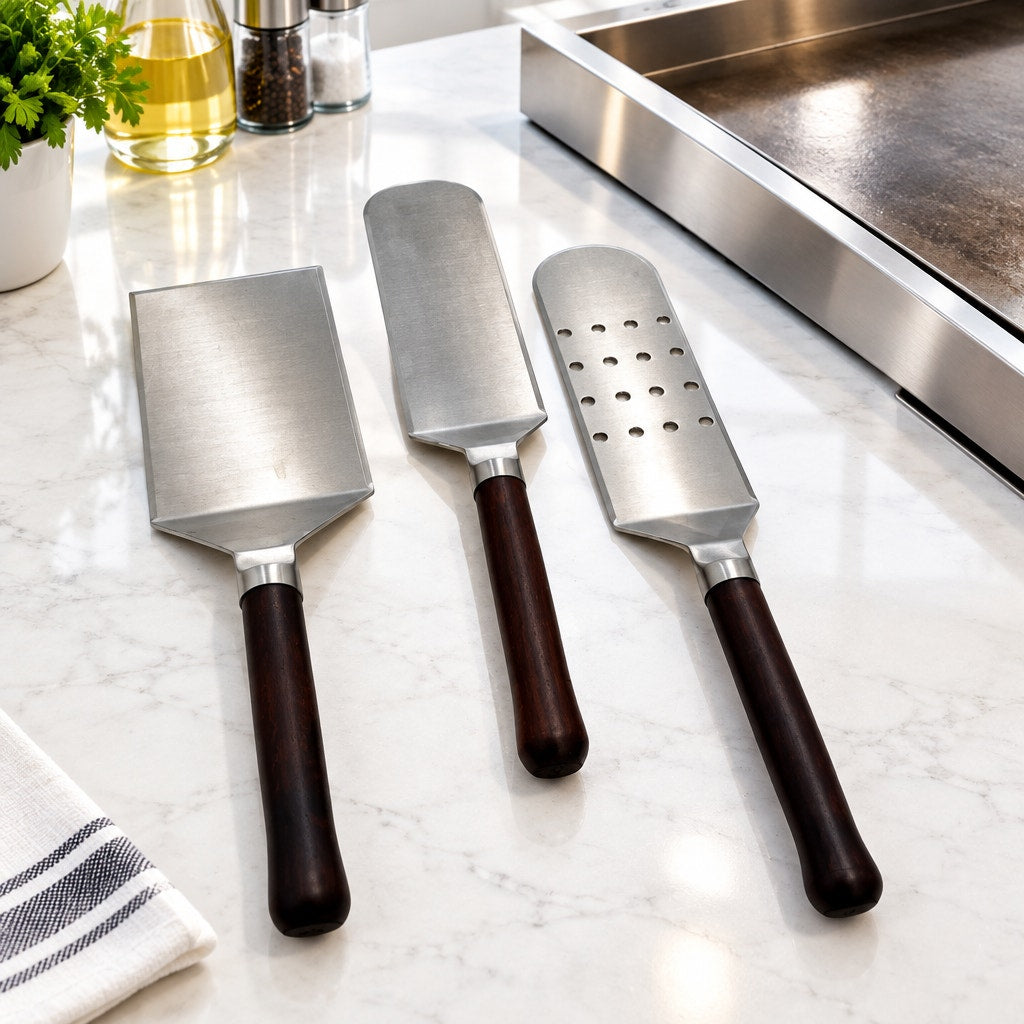 Handcrafted Griddle Spatula Set of 3, Roasted Maple Handles, Stainless Steel Blades, Gift Box