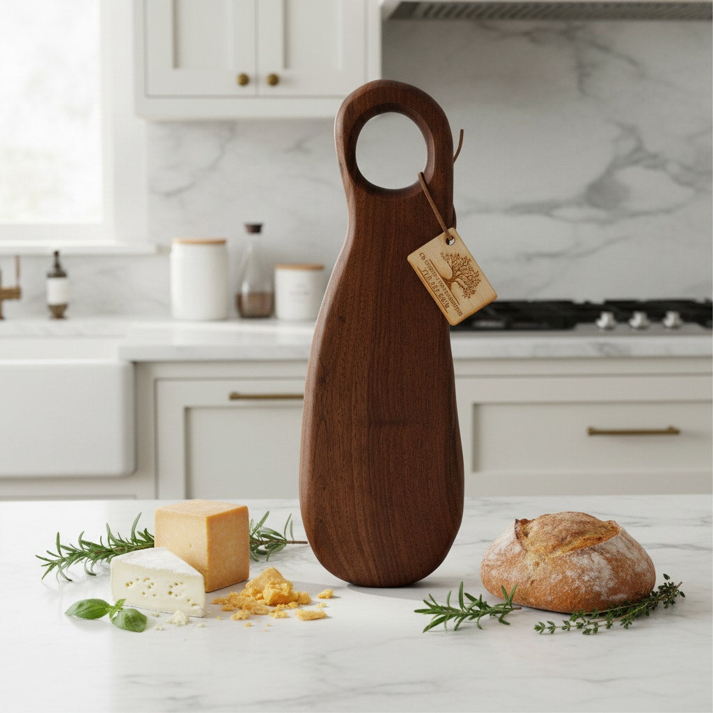 Walnut Oval Charcuterie Board with Handle, 15.5 x 5.25 x 1, beautiful grain, serving and display, functional kitchen decor