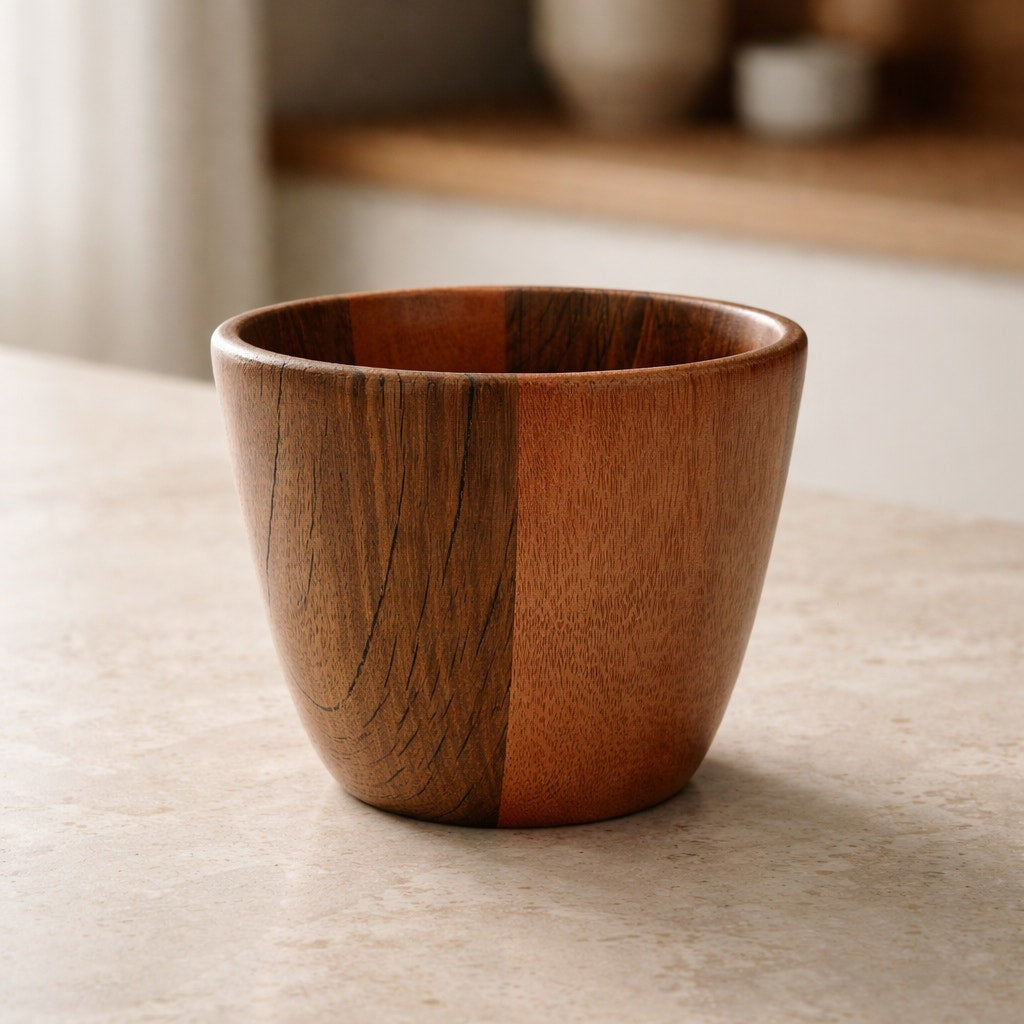 Hand Turned White Oak and Mahogany Bowl, 5 x 4.25 in, handmade wood vessel, food safe finish, decorative yet functional
