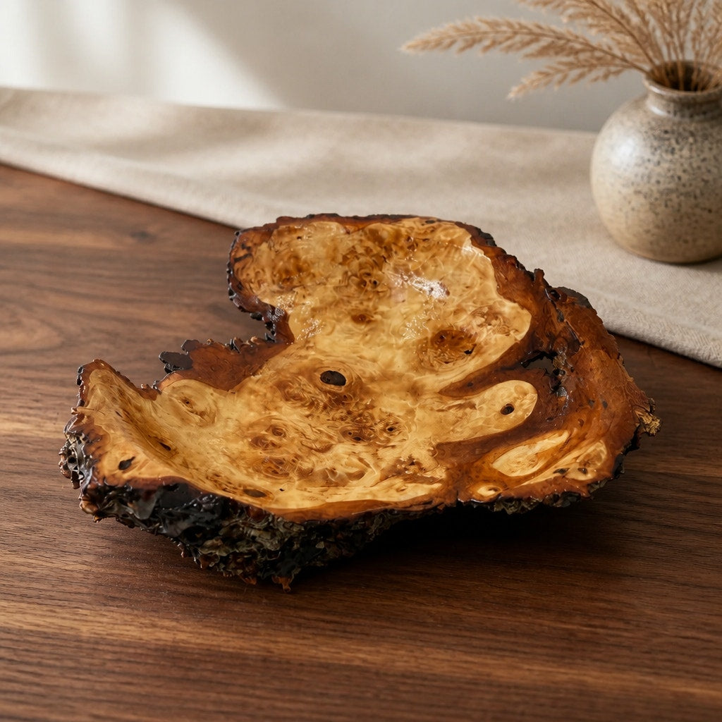 Live Edge Birch Burl Cap Decorative Bowl, 7" x 2", hand turned wood, natural edge centerpiece, handcrafted gift