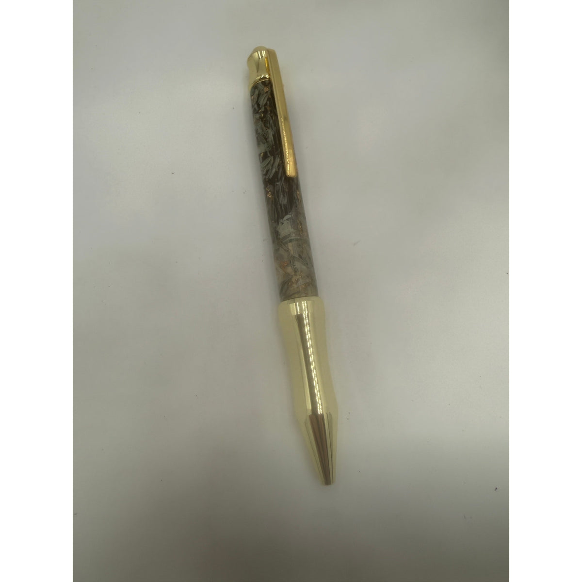 Custom Money Contour Twist Pen, Gold Hardware, Epoxy Barrel, Shredded Currency, SKU 1475
