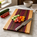 Handcrafted Exotic Hardwood Cutting Board, Teak, Purpleheart and Tigerwood, 20x11x3/4 in, serving charcuterie, kitchen gift