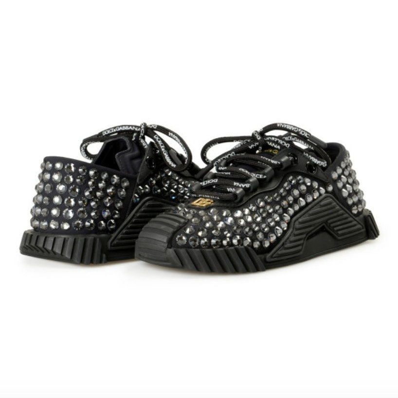 Dolce & Gabbana NS1 Rhinestone Sneakers Black Crystal NIB Size 40.5