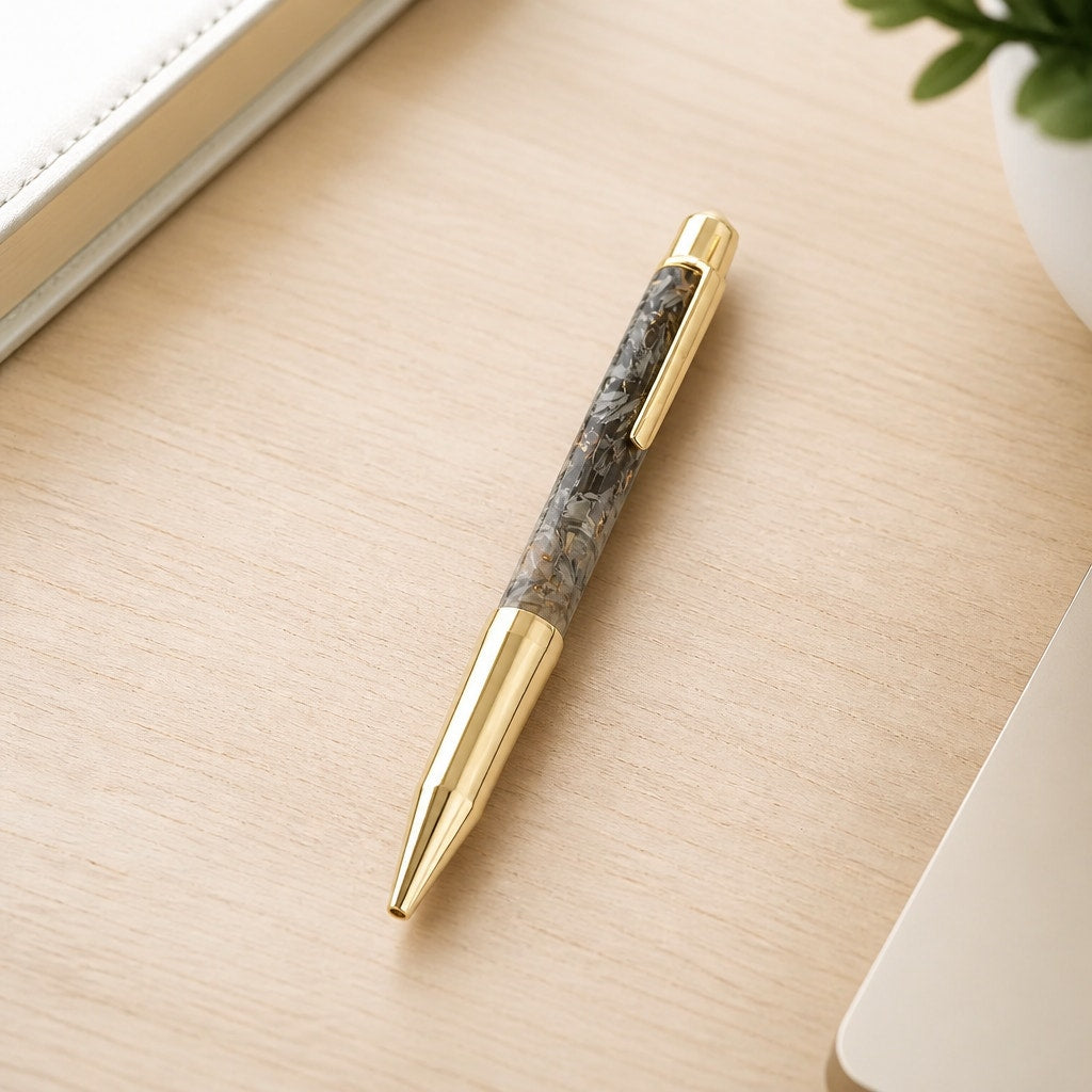 Custom Money Contour Twist Pen, Gold Hardware, Epoxy Barrel, Shredded Currency, SKU 1475